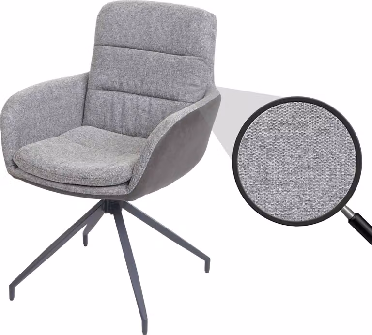 Sedia da pranzo HWC-K32, sedia da cucina poltrona, posizione girevole automatica, tessuto MVG ~ grigio-grigio scuro