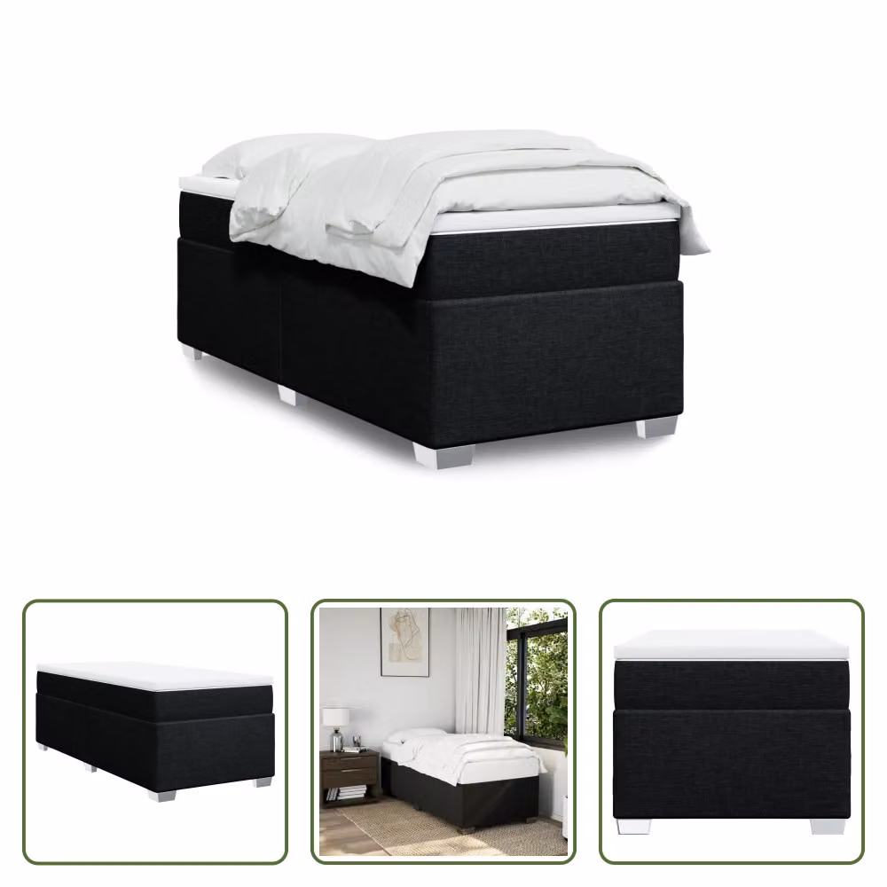 The Living Store Letto a molle con materasso nero 90x190 cm in tessuto