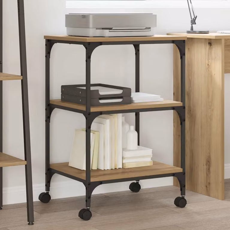vidaXL Supporto per Stampante in Legno MDF Stile Industriale Marrone L 50 cm, P 41 cm, H 75 cm