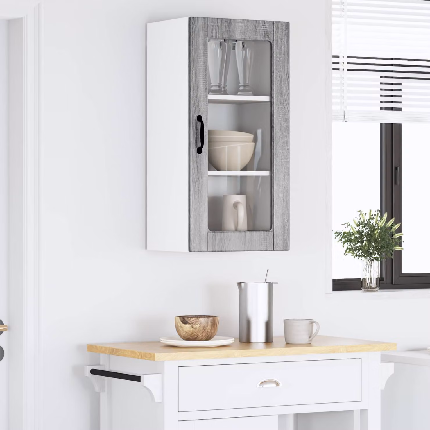 Mobile da parete LUCCA vidaXL in legno e vetro, Grigio Sonoma e Bianco, L 40 cm x P 31 cm x H 80 cm