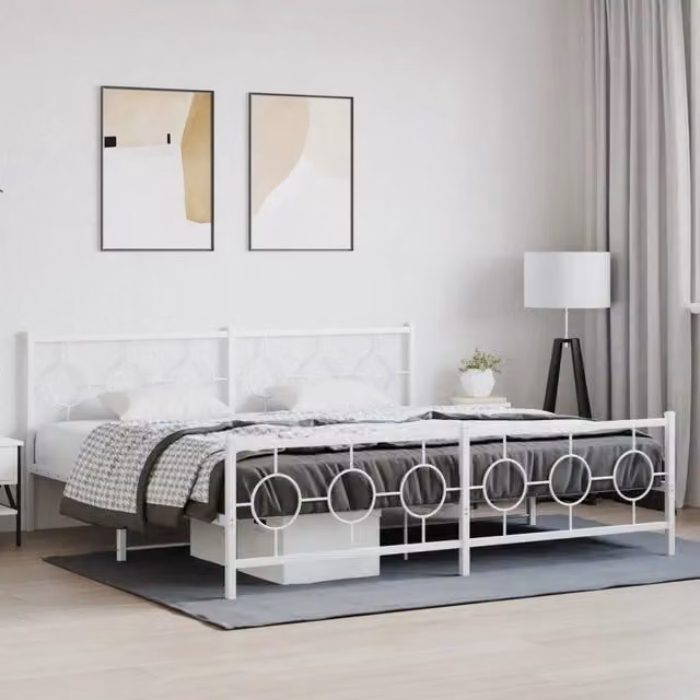Giroletto vidaXL con testiera e pediera in metallo bianco L/P/H: 200 x 200 x 91 cm