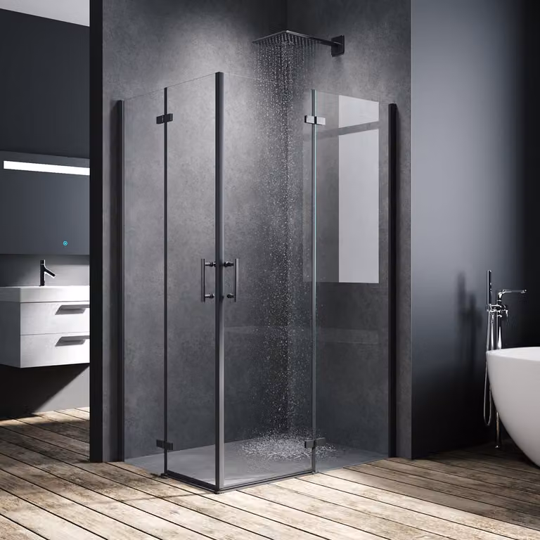 SONNI Box doccia nero 90x120x195cm porta a battente porta a soffietto angolare doccia 6mm NANO vetro trasparente porta a battente porta a soffietto angolare ingresso bagno