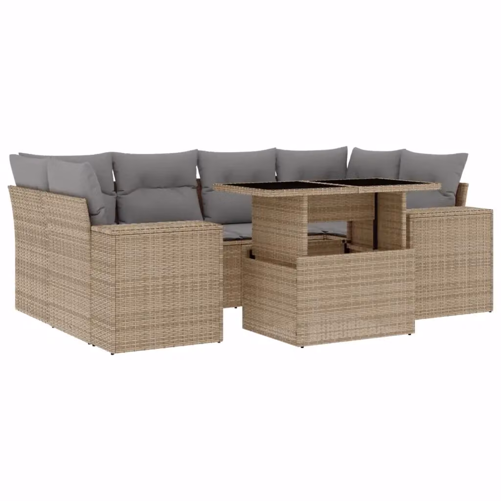 Set di divani da giardino vidaXL in rattan e metallo con cuscini beige per 7 persone – 2