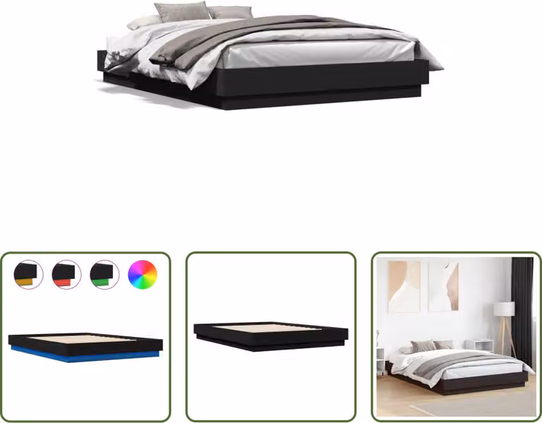 The Living Store Struttura letto con LED nero 150x200 cm