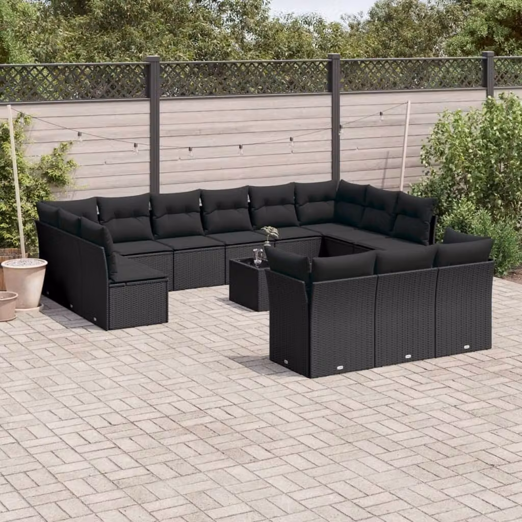 Maison Exclusive - Set da giardino 14 pezzi con cuscini in polyrattan nero