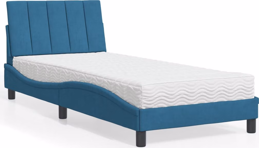 Letto con Materasso Hanko Blu 90x190 cm in Velluto