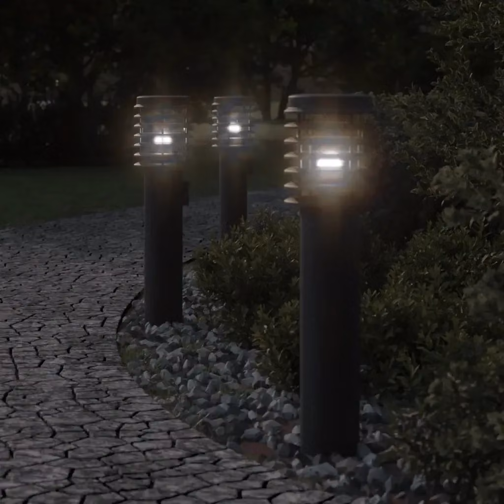 Set di 3 lampade da terra per esterni in acciaio nero con attacco E27, altezza: 60 cm – 2