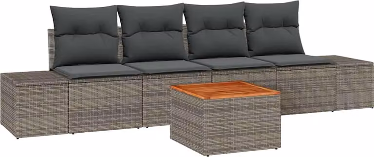 Set Divano da Giardino con cuscino 5 pcs Grigio polyrattan