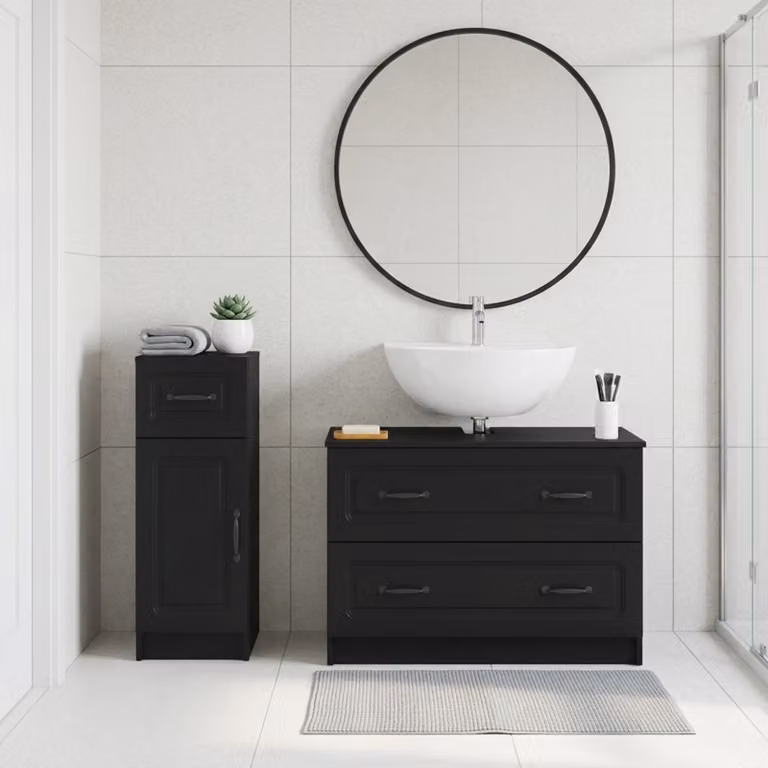 Set di mobili da bagno moderni vidaXL UTRECHT composto da 2 pezzi, colore nero opaco, con mobile lavabo e mobileto laterale autoportante