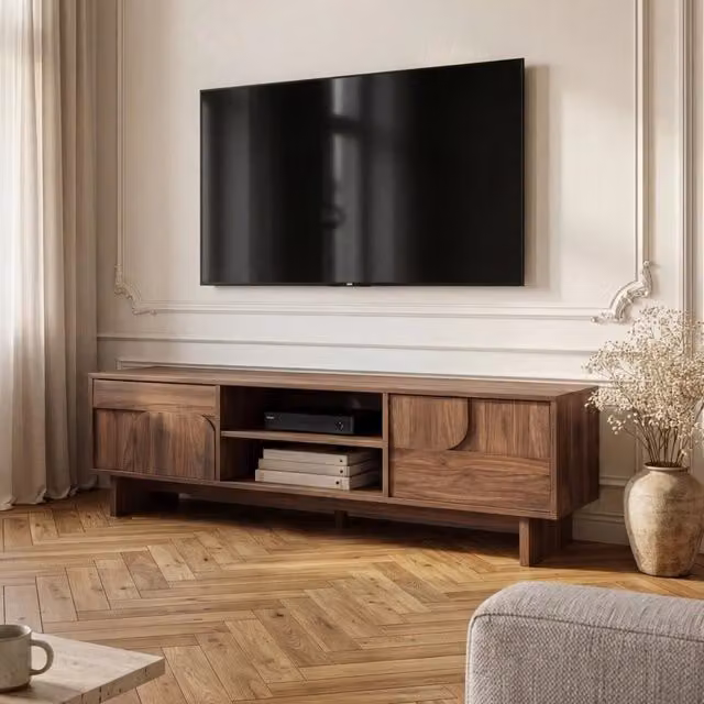 Mobile Porta TV Katanshumn en.casa con 2 Ante, Colore Marrone, L 150 cm x P 39 cm x H 45 cm
