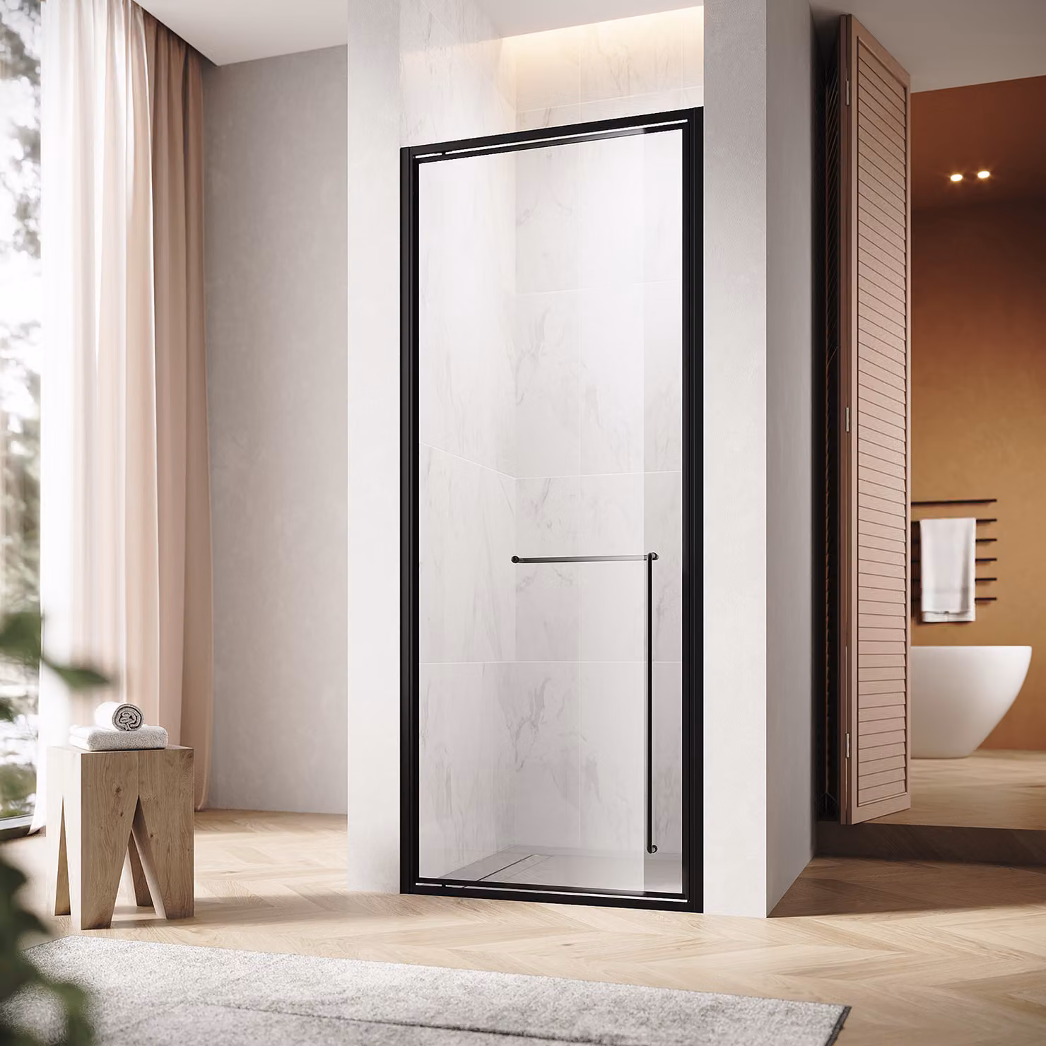 SONNI 80x195 cm nero opaco Porta doccia con cerniere invisibili, vetro di sicurezza da 6 mm, porta doccia con una sola parola
