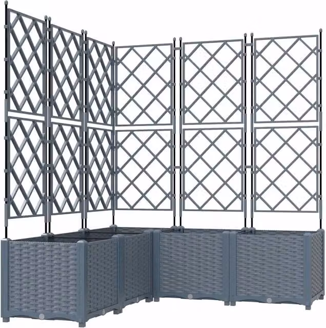 Set di 5 fioriere a cassetta in plastica per giardino, colore grigio chiaro, L 120 cm x P 120 cm x H 143 cm