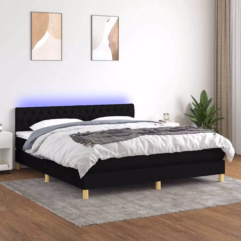 Letto a molle con materasso e illuminazione LED vidaXL in tessuto nero L/P: 180 x 200 cm