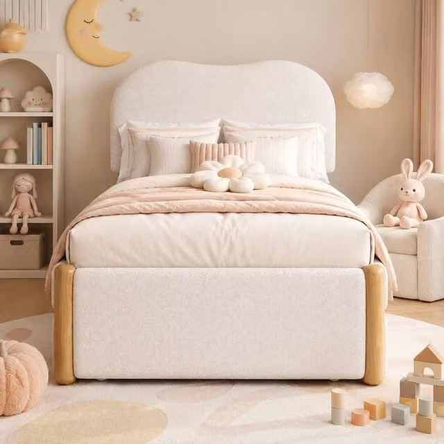 Letto imbottito 90x200 cm bianco con letto estraibile laterale