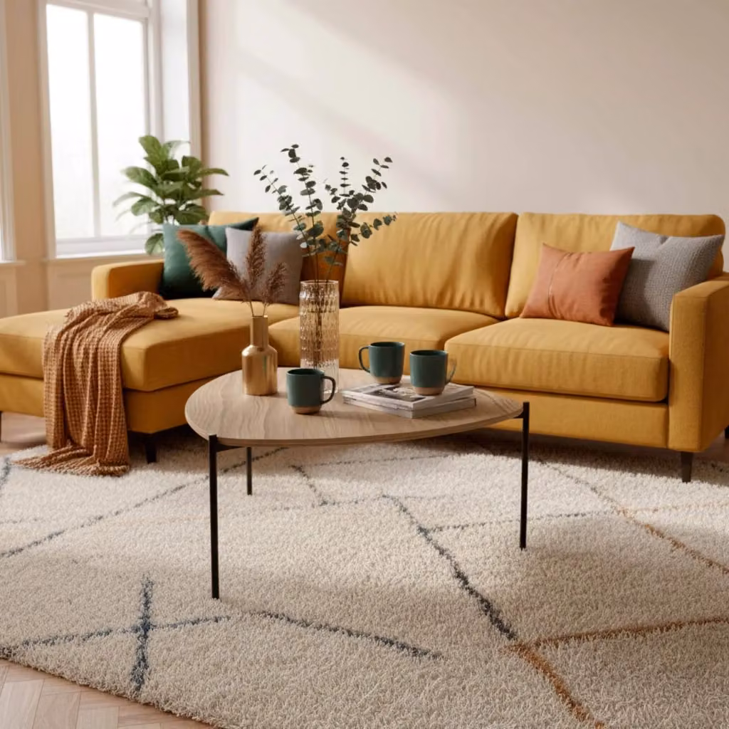 Tavolino triangolare moderno Ovala in metallo e legno effetto marrone FSC – 2
