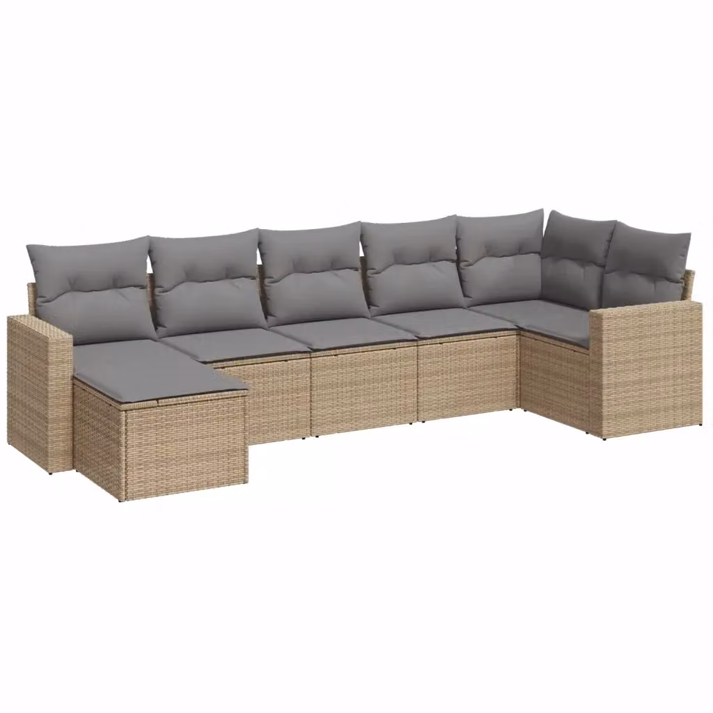vidaXL Set Divani da Giardino 7 pz a Forma a L con Cuscini Beige e Grigio in Polyrattan e Metallo – 2