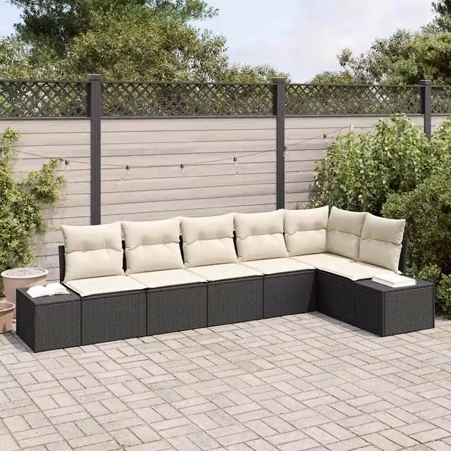 Set Divano da Giardino 6 pz Nero e Crema polyrattan 3355746