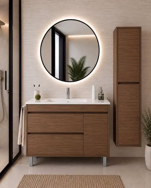 Mobile bagno con lavabo ORIGENBATH CAPRERA senza specchio 90x45 cm frassino tea con colonna