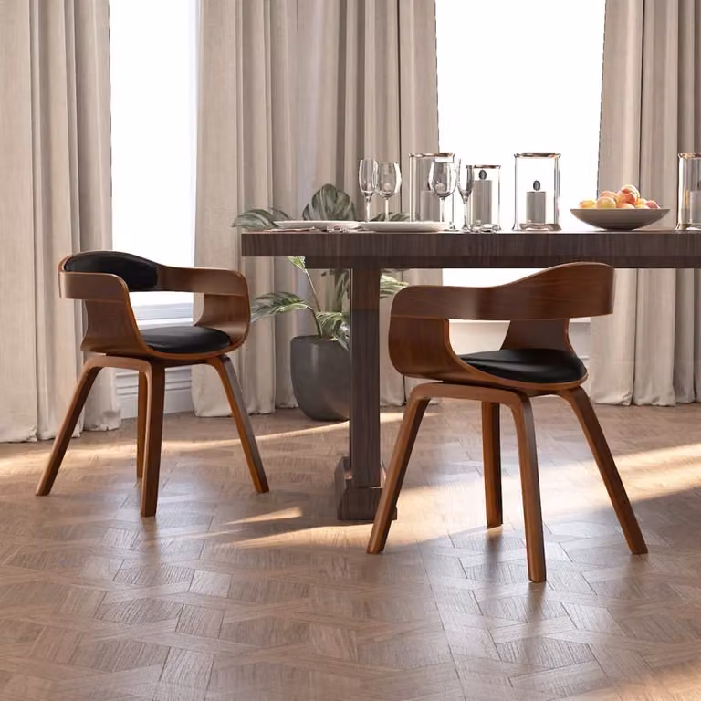 The Living Store Sedie da pranzo 2 pezzi in legno curvato nero e Similcuoio