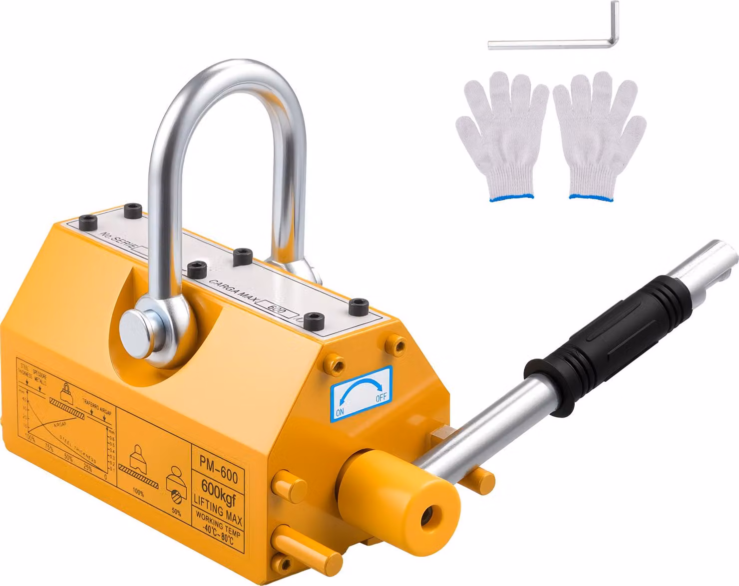 SucceBuy magnete di sollevamento con capacità di sollevamento di 600 kg, magnete di sollevamento al neodimio con maniglia di rilascio e gancio in acciaio, adatto a gru e paranchi da officina, ideale per il sollevamento di piastre d'acciaio e tavole di met