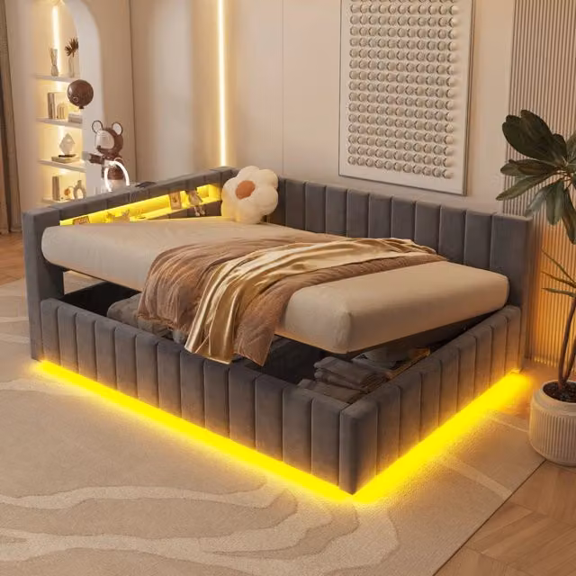 letto imbottito velluto grigio 140 x 200 cm