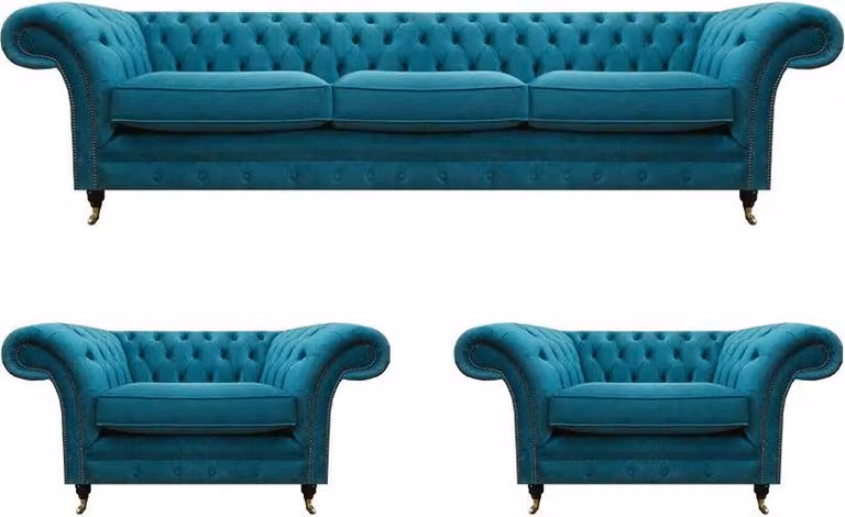 Sofas Blau Komplett Wohnzimmer Chesterfield Sofagarnitur 3tlg Luxuriöse