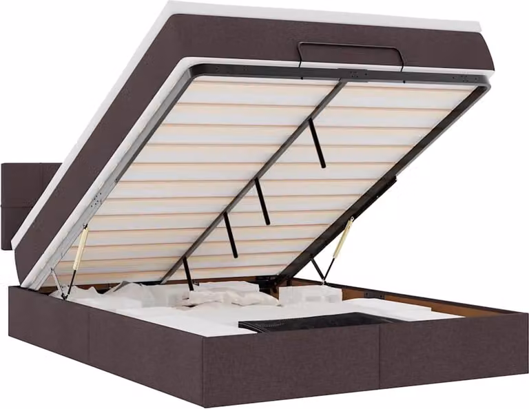 Pouf Letto con Materasso e LED Marrone Scuro 140x190 cm
