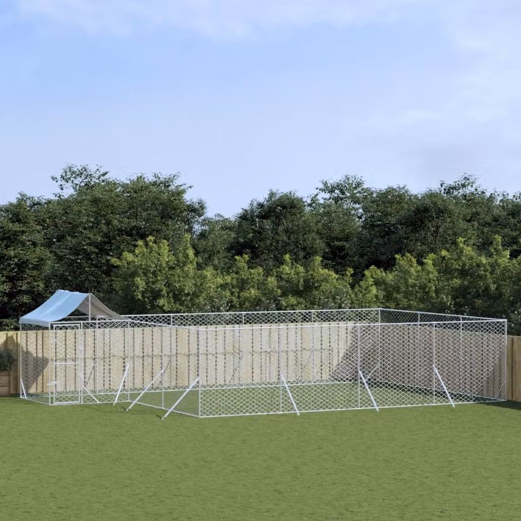 The Living Store Cuccia per cani da esterno con tetto Silver 10x6x2,5 m Acciaio zincato
