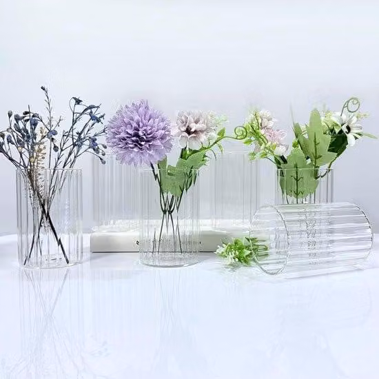 Set di mini vasi da fiori a forma di cilindro in vetro, a righe, 10 cm