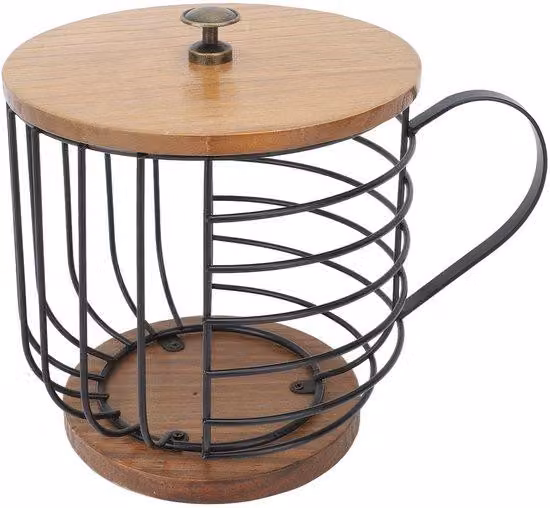 Porta sacchetti per caffè, grande, base in legno, filo metallico, salvaspazio