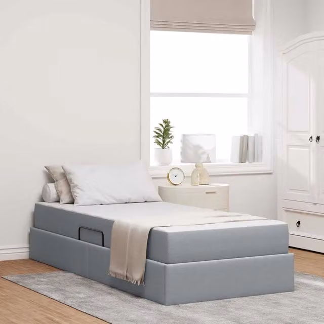 Letto con contenitore e materasso vidaXL moderno in tessuto grigio e nero L/P/H: 90 x 190 x 43,5 cm – 1