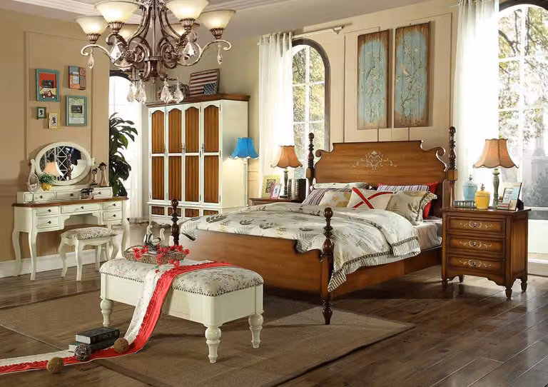Designer Doppelbett Bett Betten Holz Amerikanisch Hotel Luxus Schlafzimmer