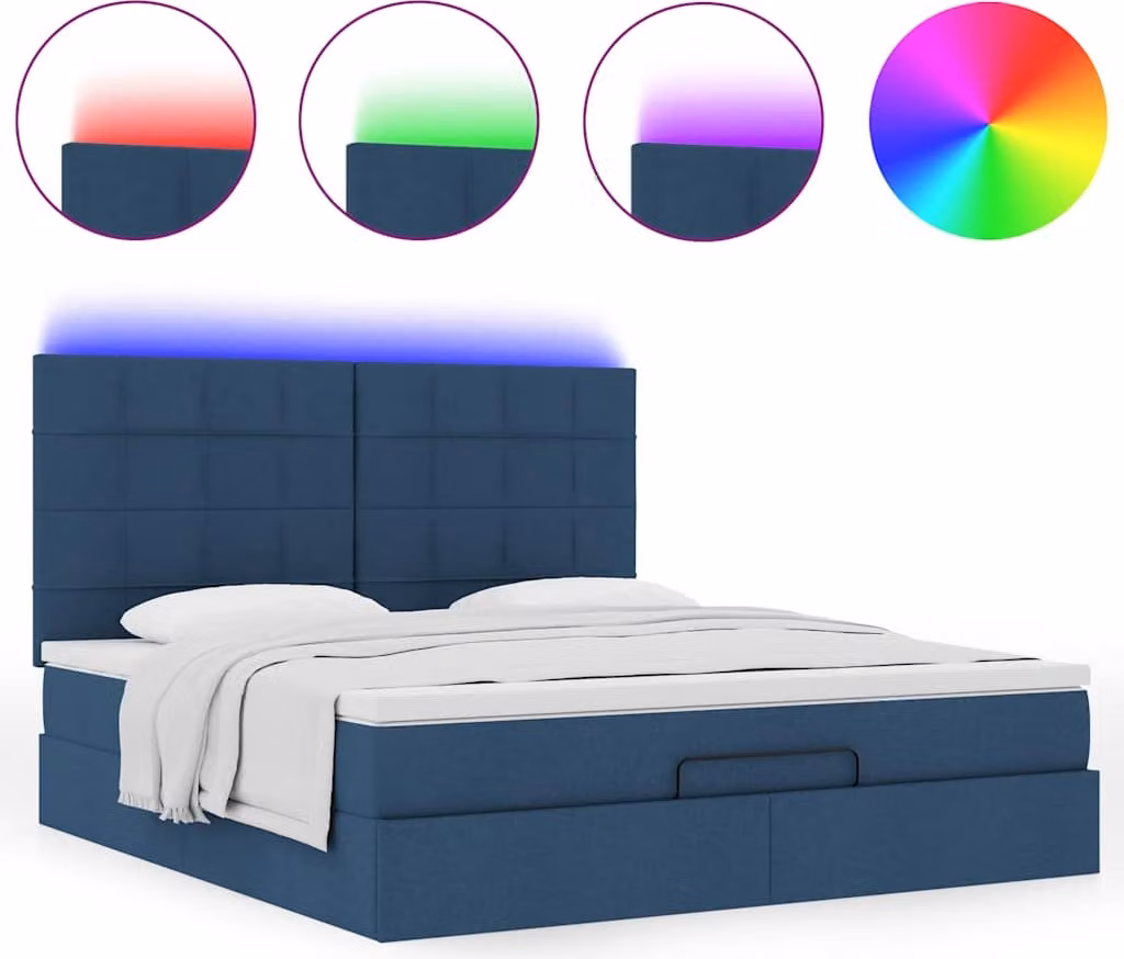 Struttura Letto Pouf con Materasso Blu 180x200cm in Tessuto