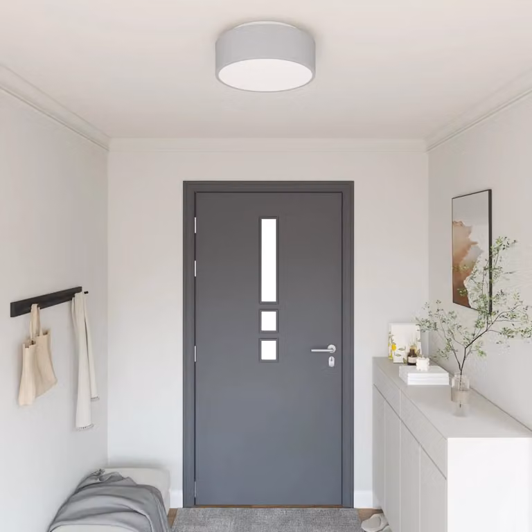 vidaXL Lampada da soffitto rotonda in tessuto Grigio L: 38 cm, P: 38 cm, H: 13,5 cm