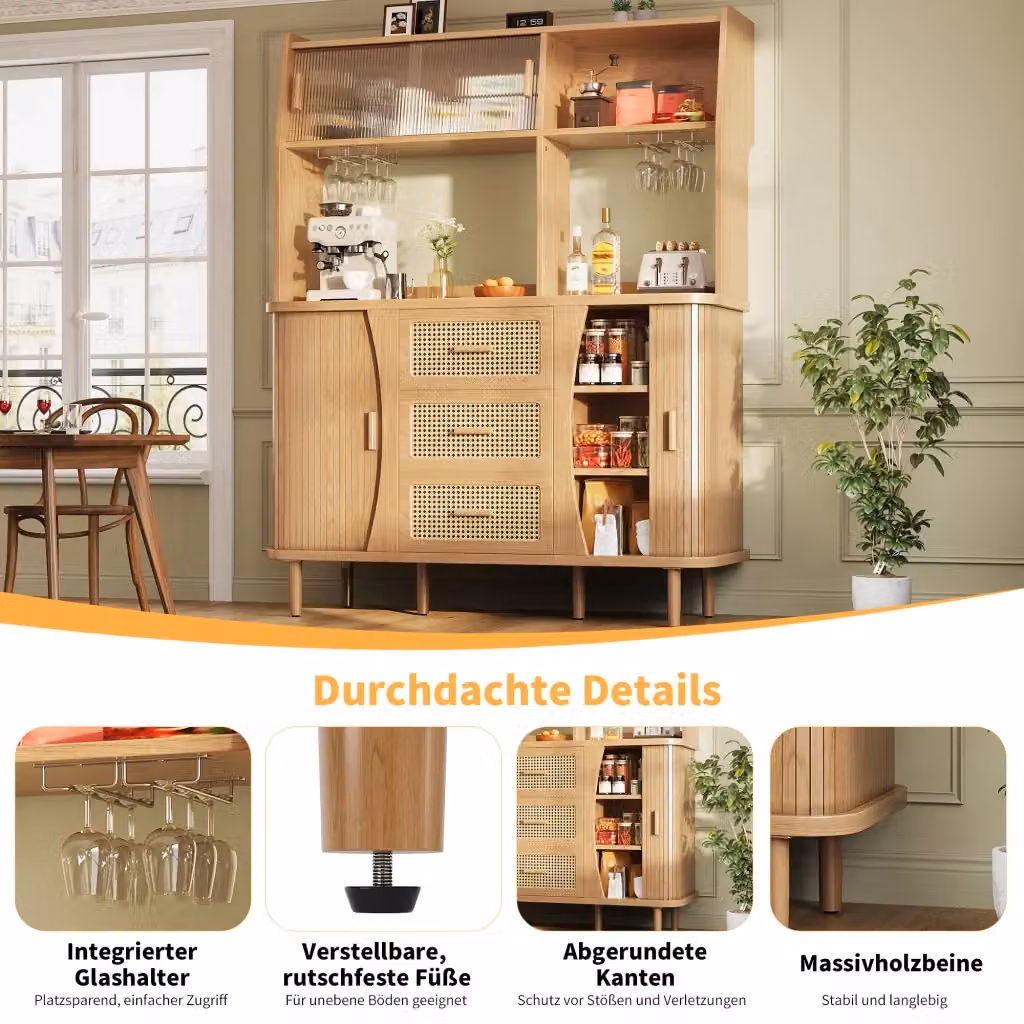 Buffet REDOM con ante scorrevoli in vetro, colore marrone, L/P/H: 140 x 40,5 x 174,5 cm – 2