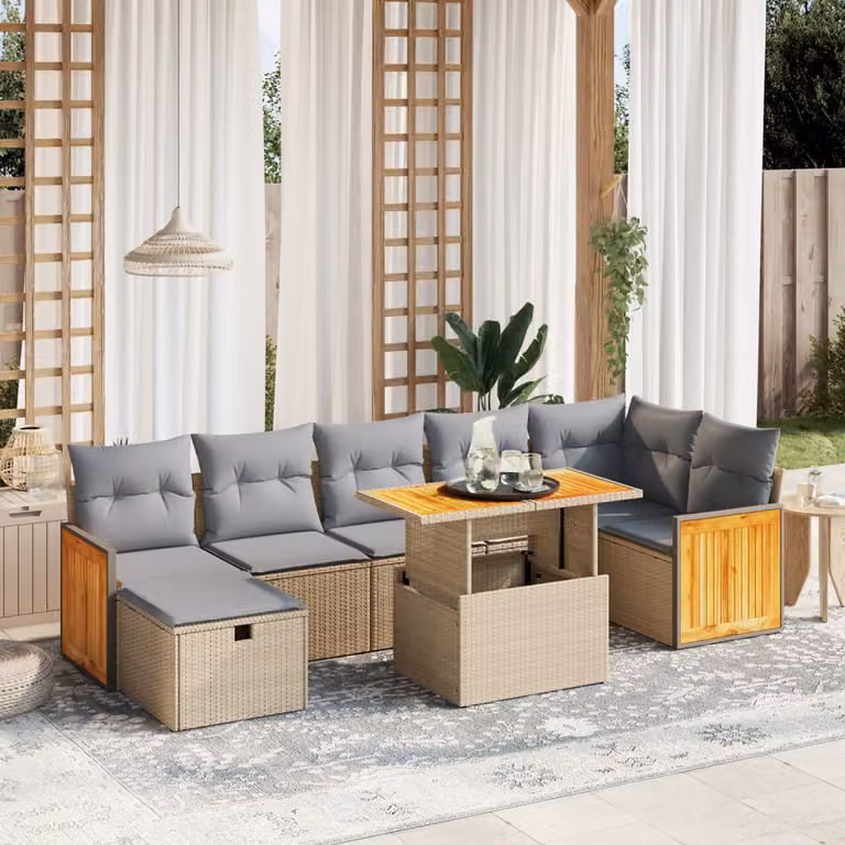vidaXL Set Divano da Giardino 8 pz Moderno con Cuscini Beige e Grigio in Polyrattan e Acciaio