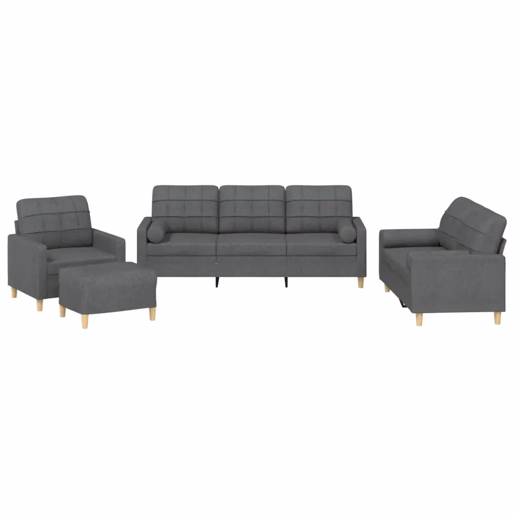 vidaXL Set di Divani Moderno 4 Pezzi in Tessuto Grigio con Cuscini e Pouf – 2