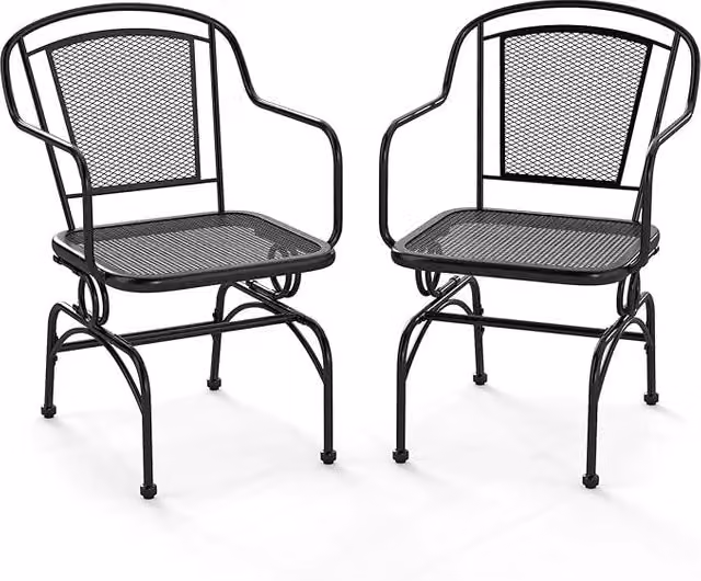 Set di 2 Sedie a Dondolo COSTWAY in Metallo e Rete Textilene Nera con Braccioli per Giardino e Balcone