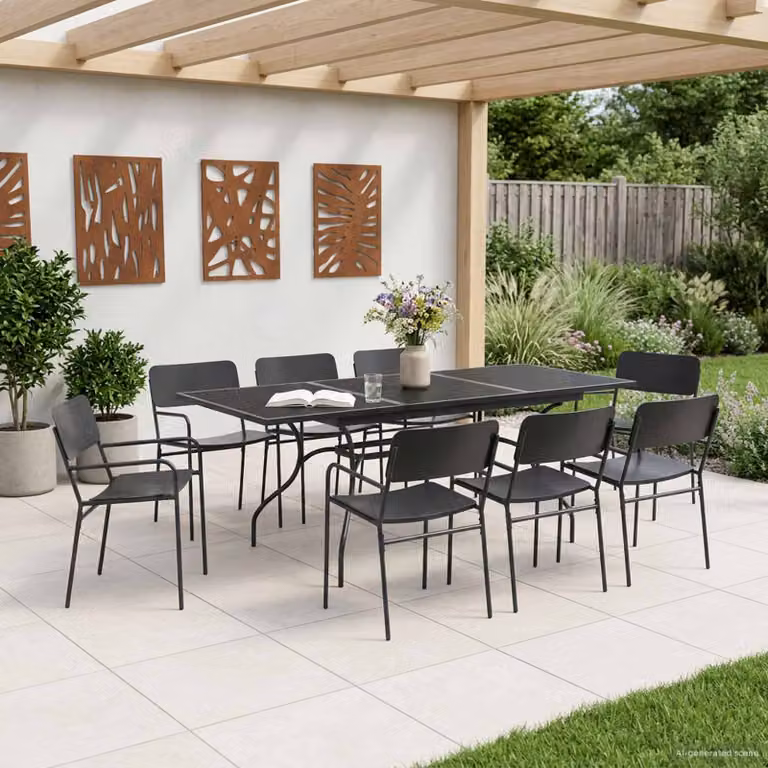 vidaXL Set da Pranzo per Giardino e Terrazzo in Acciaio Antracite, 9 Pezzi, Tavolo Rettangolare Estendibile e Sedie Moderne