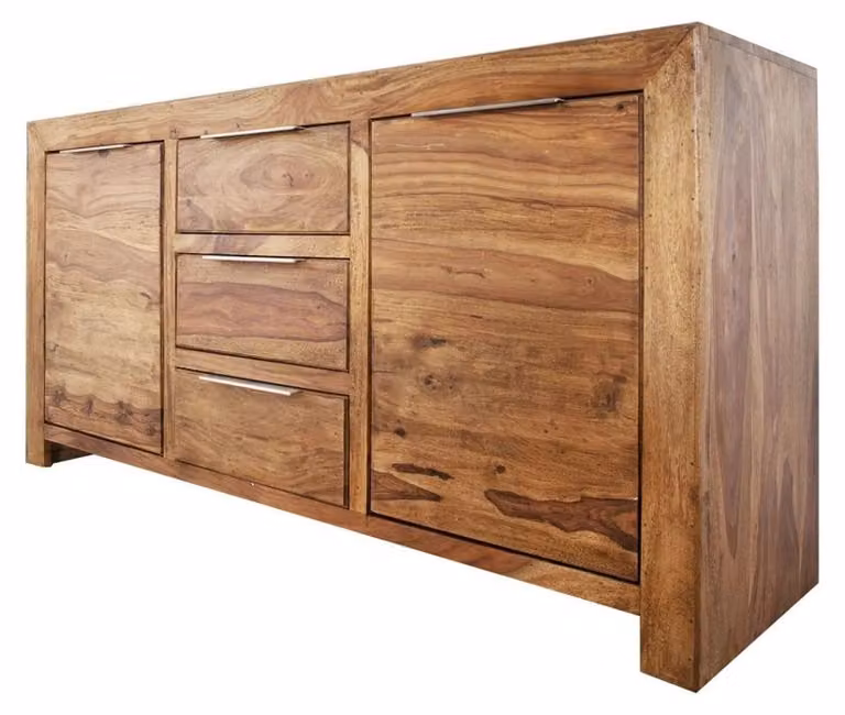 Buffet TAVINA 135 cm in sheesham massiccio verniciato – 2 porte, 3 cassetti e 4 nicchie interne