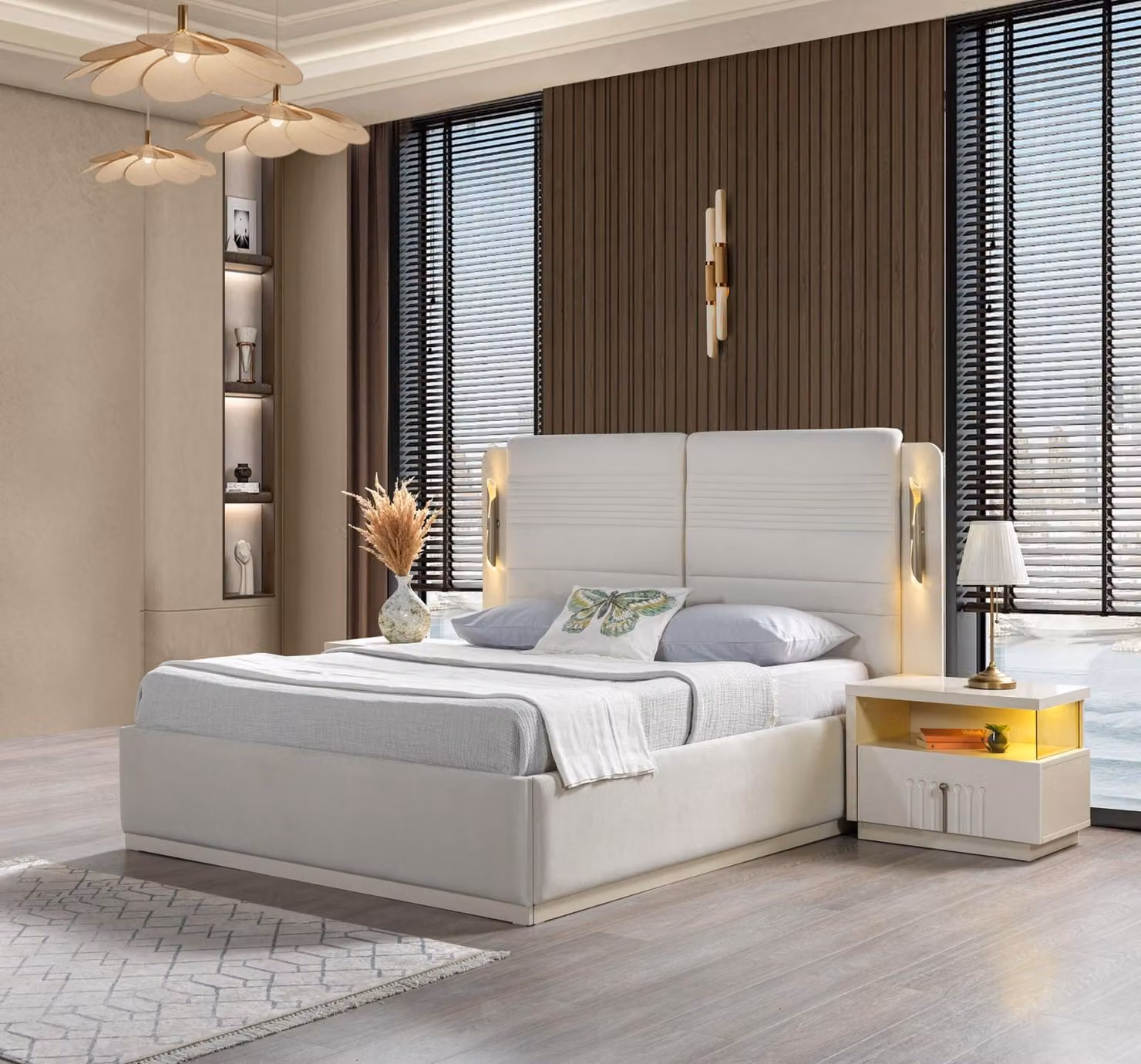 Polsterbett Schlafzimmer 3 Nachttische modern elegant 3tlg Set