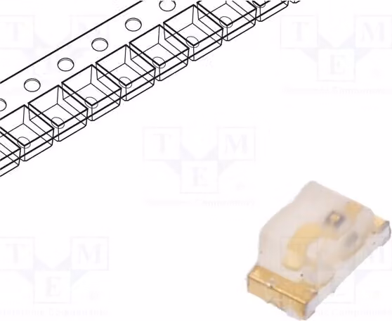 5 LED SMD arancioni, 120-250 mcd, dimensioni 0603 (1,6 x 0,8 x 0,75 mm), angolo di emissione 120°, tensione di alimentazione 2,1-2,5 V, modello KPT-1608SECK, tipo LED-D