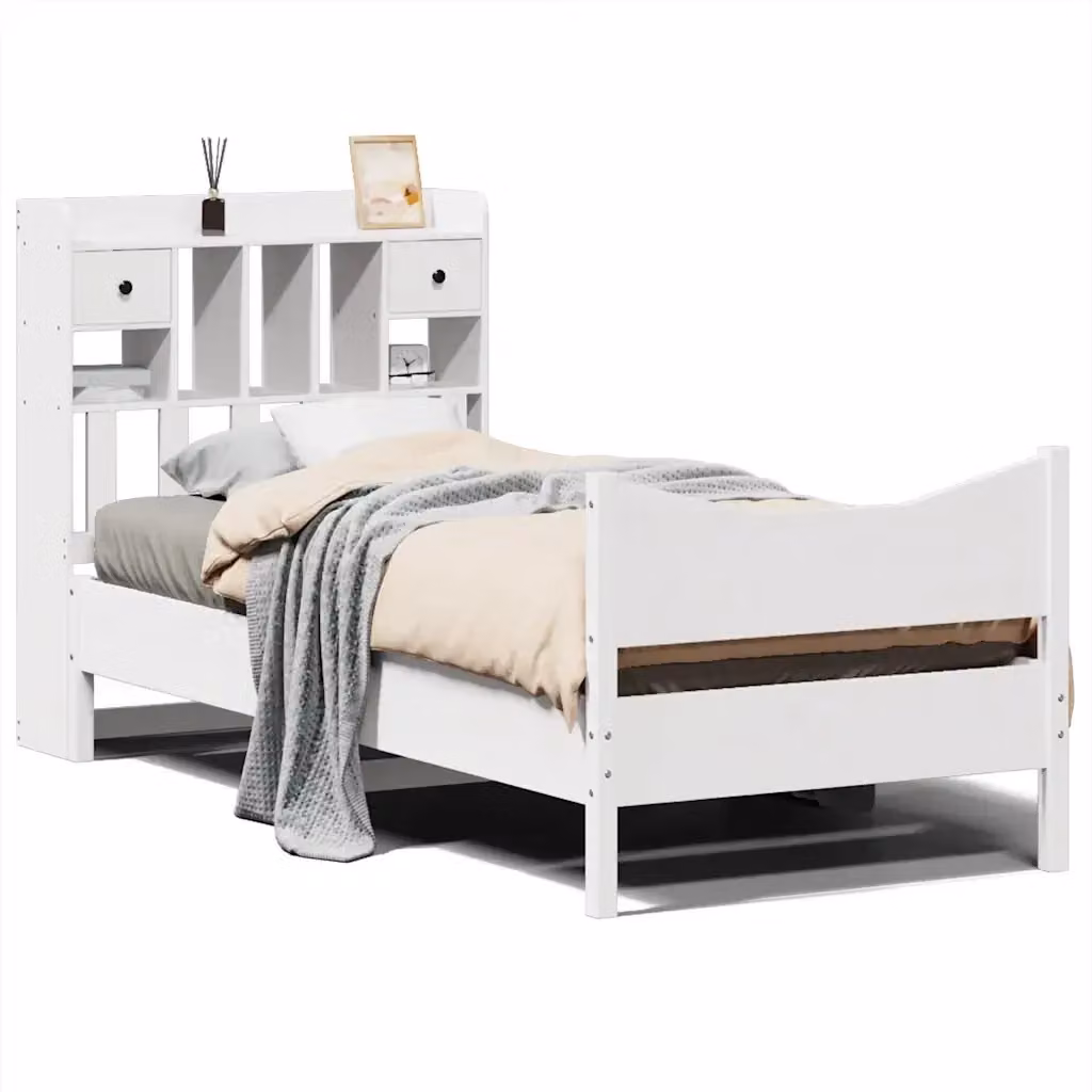 Letto VIDAXL in legno massello di pino bianco con doghe piatte e fisse L/P/H: 190 x 75 x 81 cm – 2