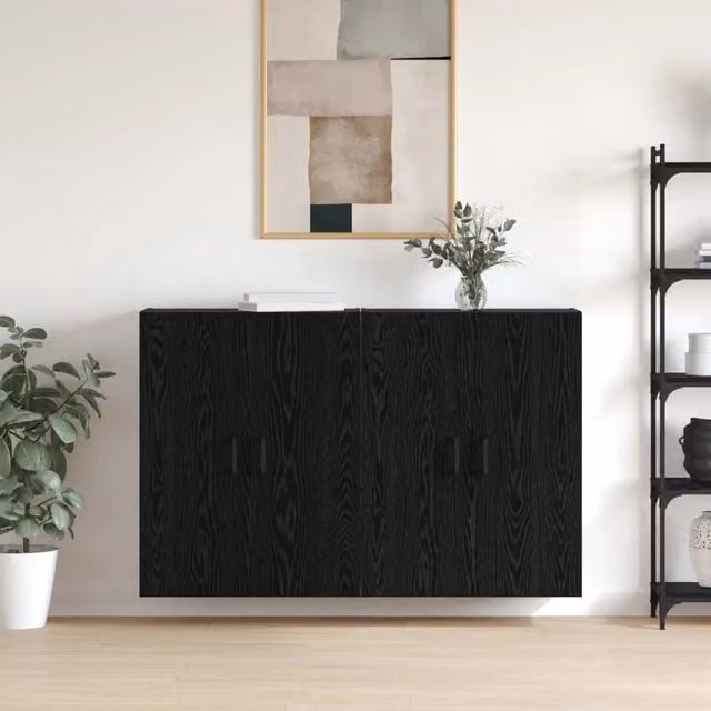 Set di 2 mobiletti a muro moderni vidaXL in nero opaco con ante a battente e ripiani interni, L/P/H: 69,5 x 34 x 90 cm