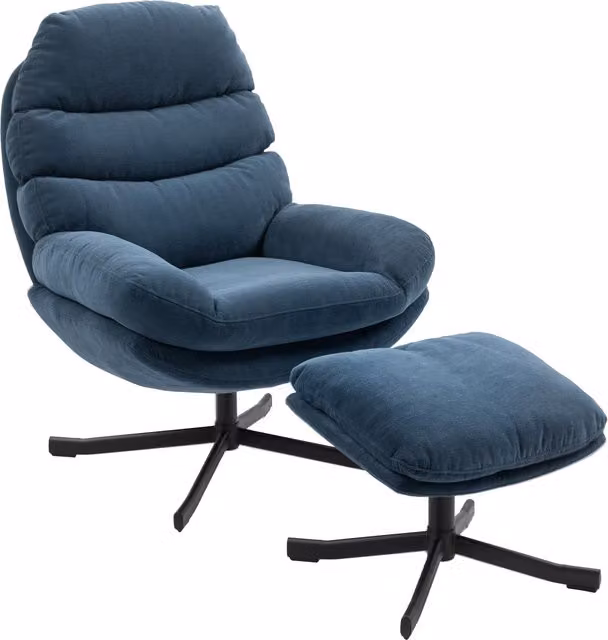 Poltrona Relax HOMCOM con Pouf in tessuto Chenille Blu, Poltrona Lounge Moderna L: 78 cm, P: 93 cm, H: 100 cm – 1