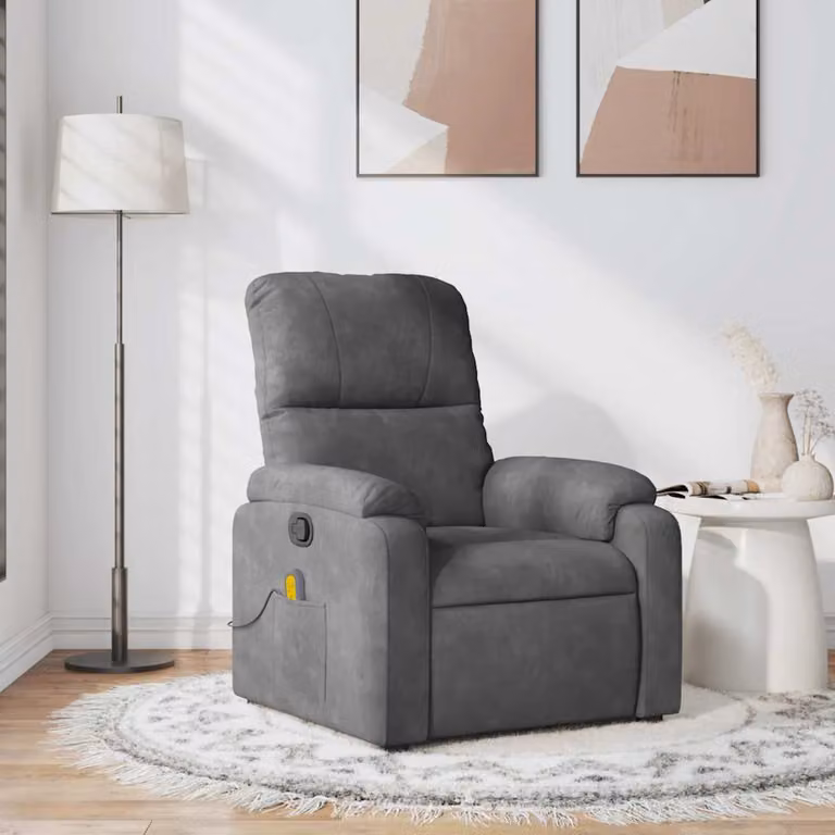 vidaXL Poltrona Reclinabile Relax in Microfibra Grigia con Braccioli e Regolazione Manuale