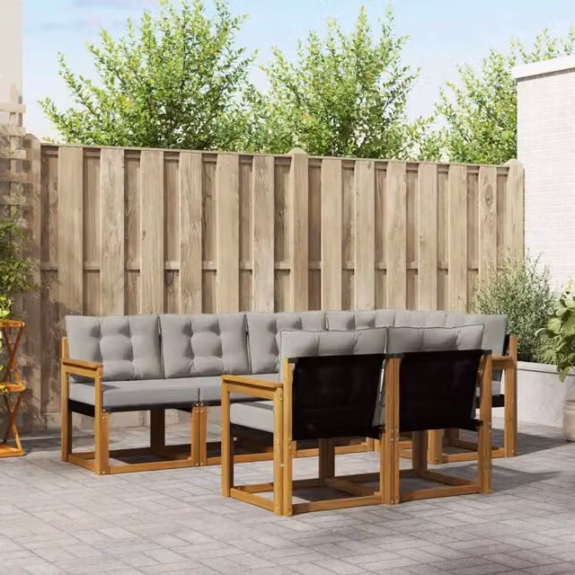 Set di divani da esterno a L vidaXL in legno di acacia con cuscini beige e grigio – 1