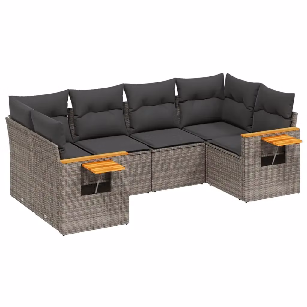 vidaXL Set Divano da Giardino a L in Polyrattan Grigio con Cuscini e Tavolino da Caffè – 2