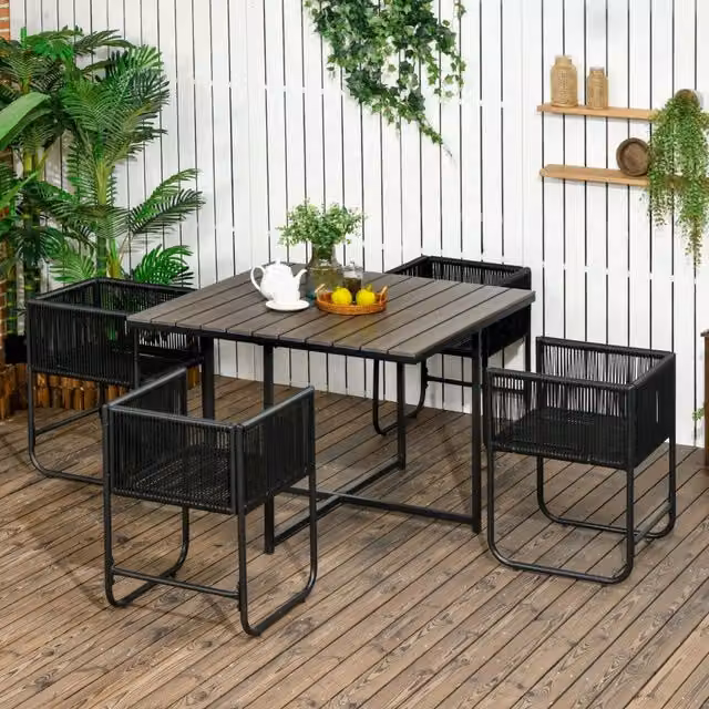 Set da giardino ULEVR 5 pezzi con tavolo 110x110 cm e 4 poltrone in rattan sintetico grigio