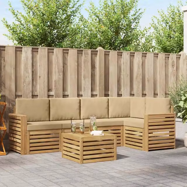 Set di divani da esterno 6 pz Bianco e Beige Poliestere 3391883